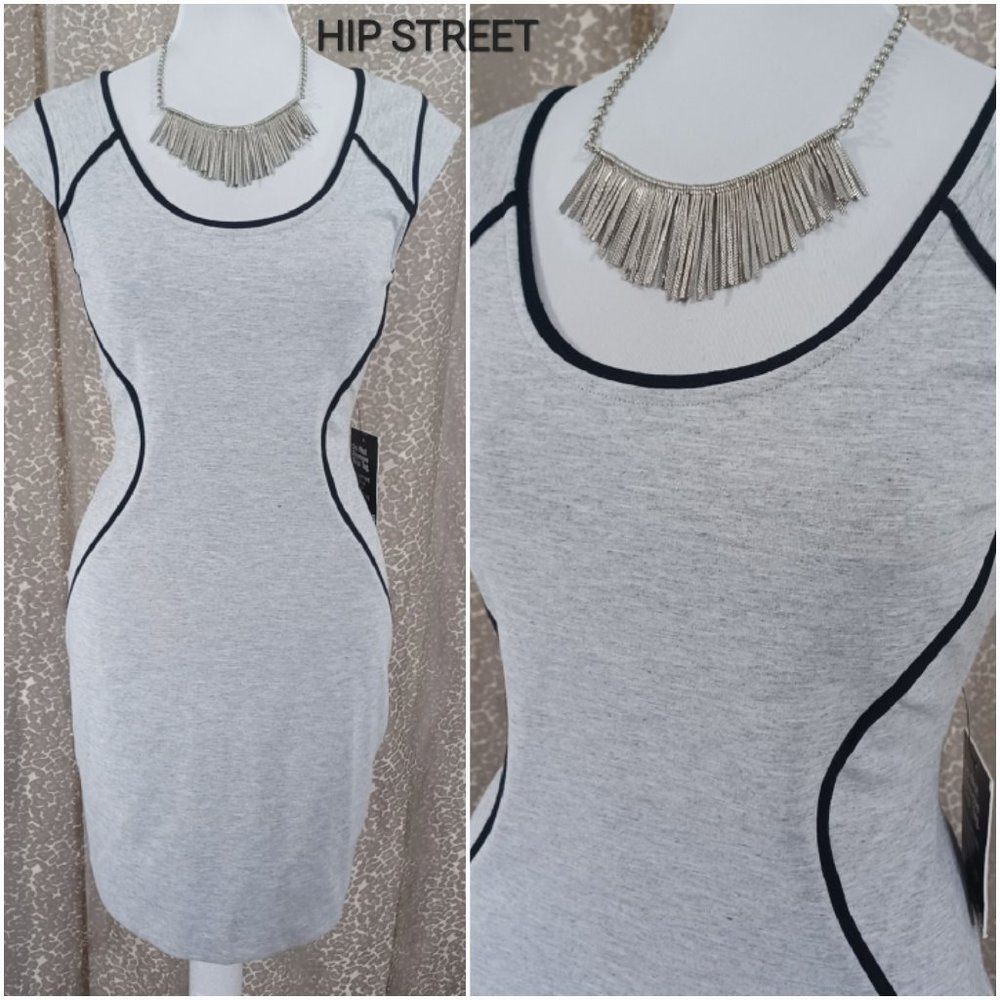 Express Heather Gray Bodycon Dress with Black Piping